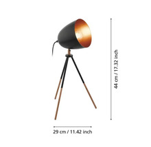 Lampă de podea cu trepied din metal și lemn, înălțime 44 cm