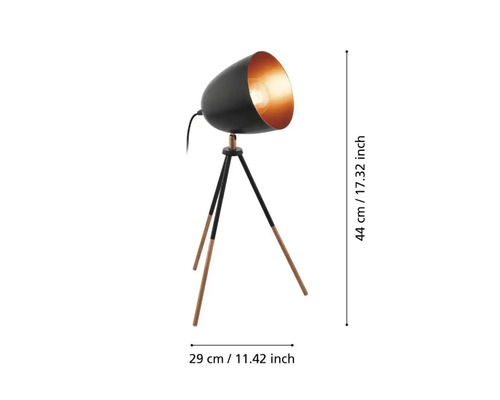 Lampă de podea cu trepied din metal și lemn, înălțime 44 cm