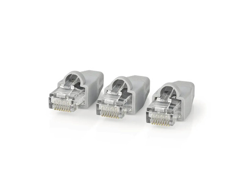 Mufe conector RJ45 Nedis CAT6, aurite, manșon gri, 10 bucăți Trei conectori RJ45 pentru cabluri de rețea
