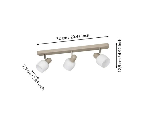 Lumină de tavan cu trei spoturi și dimensiuni