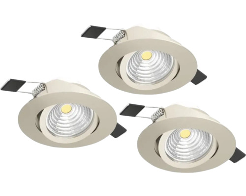 Spot LED încastrat Saliceto 6W 450 lumeni, 2700K variabil, Ø88 mm, nichel, pachet 3 bucăți