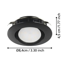 Spot încastrat cu un diametru de 8,4 centimetri.