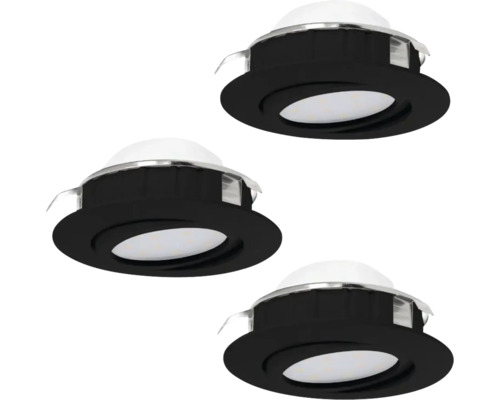 Spot LED încastrat Pineda 5,5W 360 lumeni, 3000K variabil, Ø84 mm, negru, pachet 3 bucăți