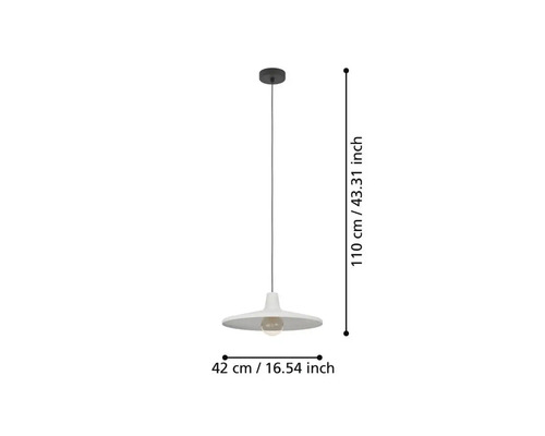 Lampa suspendată cu dimensiunile de 110 cm înălțime și 42 cm diametru