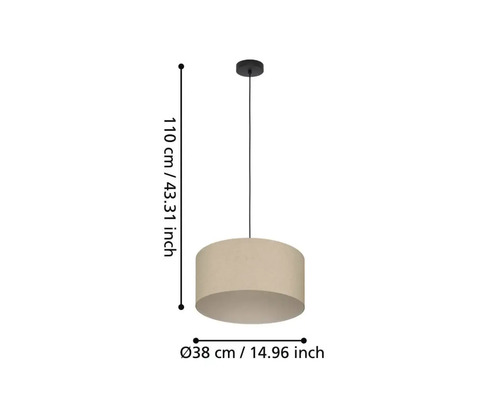 Lumină suspendată, diametru 38 cm, înălțime 110 cm