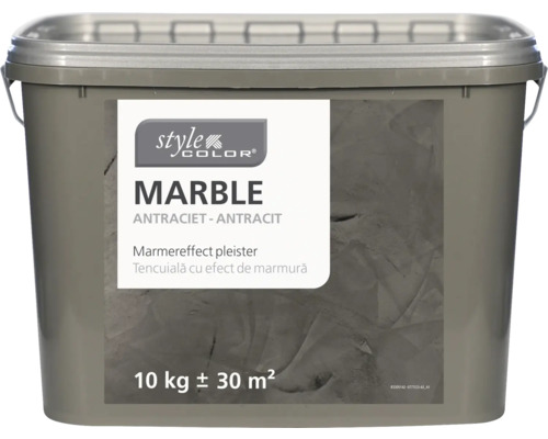 Tencuială cu efect de marmură StyleColor antracit 10 kg Găleată tencuială cu efect de marmură, 10 kg pentru 30 m²