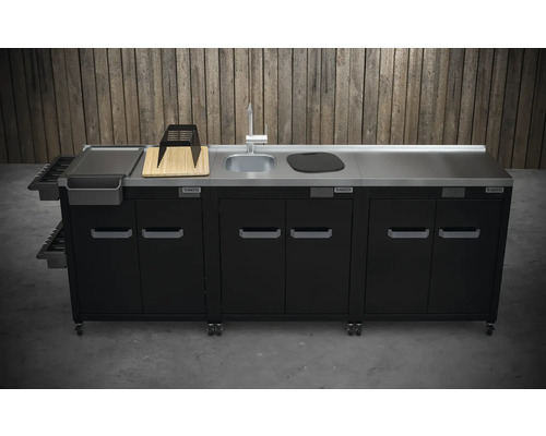 Bucătărie de grătar cu chiuvetă, tocător și dulapuri pentru exterior