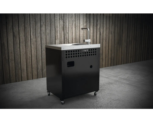 Dulap grătar negru cu chiuvetă și robinet