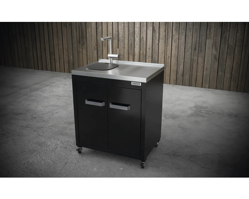 Masă de spălat cu dulap inferior, chiuvetă și robinet pe roți