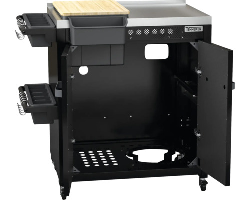 Cărucior grătar cu tocător și spațiu de depozitare pentru accesorii grătar