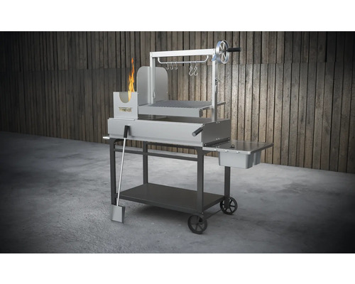 Cărucior grătar cu vatră și grătar, frigărui și cârlige