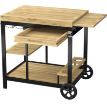 Cărucior de servire din lemn cu rafturi de depozitare și roți