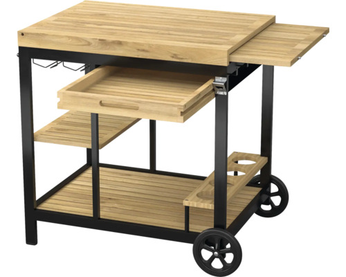 Cărucior de servire din lemn cu rafturi de depozitare și roți