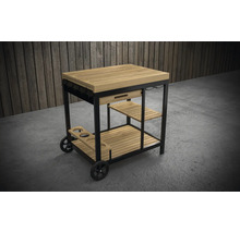 Cărucior de servire din metal și lemn cu rafturi și role