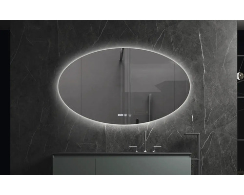 Oglindă baie cu LED ovală Belform Helios 80x120 cm, funcție dezaburire, ceas digital, IP44