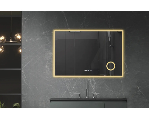 Oglindă de baie iluminată cu baterie pe o chiuvetă