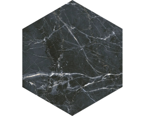 Gresie hexagonală porțelanată Stream antracit 21,5x25 cm Placă hexagonală cu aspect de marmură