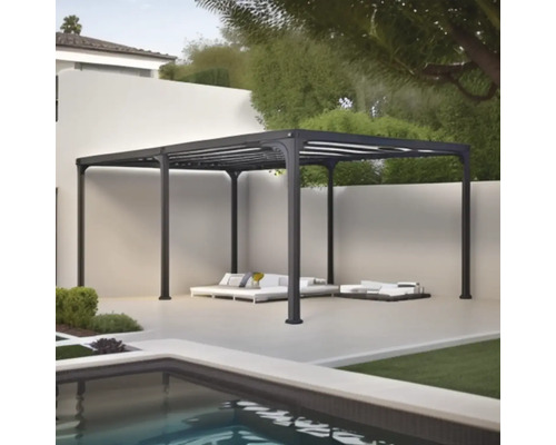 Pergolă cu zonă de relaxare în grădină