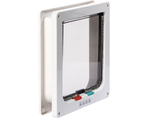 Clapă pentru pisici cu ușă transparentă și mecanism de blocare