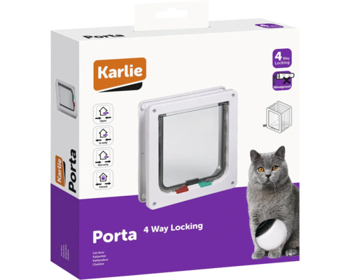 Clapeta pentru pisici Karlie Porta cu blocare în patru direcții, rezistentă la vânt