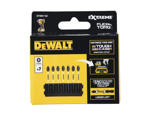 Capete de șurubelniță Dewalt Extreme Flex Torq, 57 mm, 7 bucăți în ambalaj galben