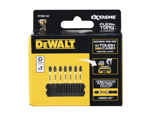 Set de biți pentru șurubelniță DeWalt DT70821-QZ cu șapte biți de 57 milimetri în ambalaj