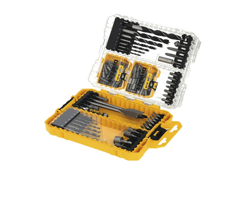 Set de burghie și biți în cutie de depozitare galbenă