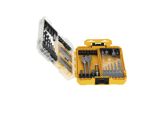 Set de burghie și biți în cutie deschisă