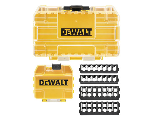 Cutie de scule DeWalt cu logo DeWalt și accesorii pentru scule