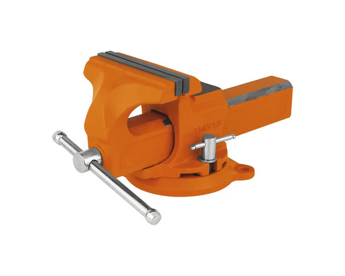Menghină de banc Truper 150mm din fontă culoare portocalie, rotativă 120° Menghină de banc pentru lucrări de atelier