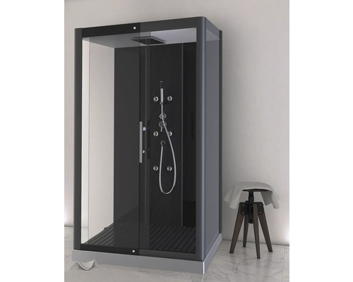 Cabină de duș completă cu hidromasaj Aurlane Phantom, 80x115x230 cm, sticlă securizată 6 mm, profil negru