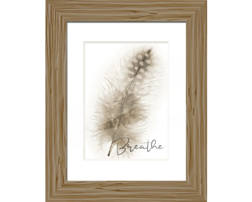 Imagine înrămată cu motiv cu pene și textul Respiră
