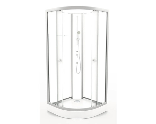 Cabină de duș pe colț cu cap de duș și baterie