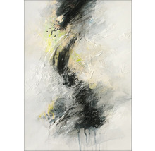 Pictură abstractă cu elemente negre și deschise pe pânză