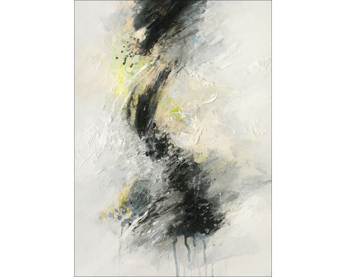 Pictură abstractă cu elemente negre și deschise pe pânză