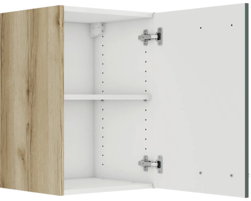 Dulap suspendat deschis cu rafturi și ușă din lemn