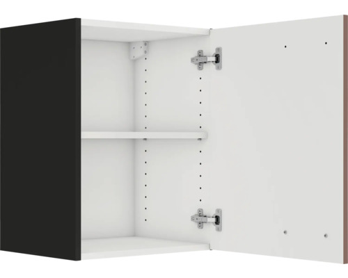 Dulap de bucătărie suspendat cu ușa deschisă și două rafturi