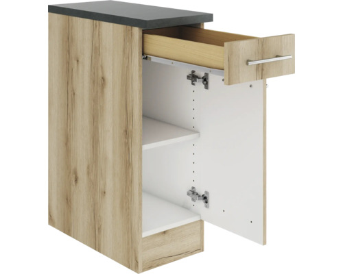 Corp inferior de bucătărie cu sertar, ușă și rafturi