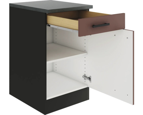 Dulap inferior de bucătărie cu sertar și ușă deschisă