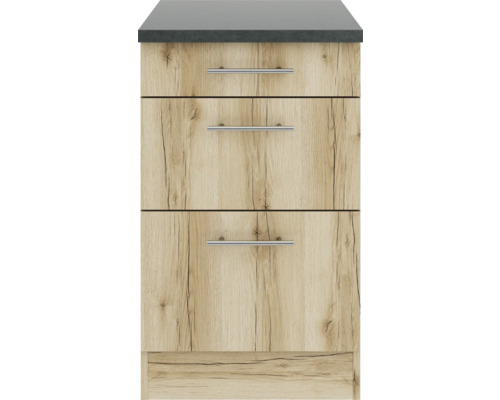 Dulap de baie îngust cu trei sertare și blat