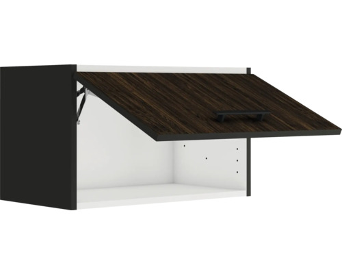 Dulap suspendat cu ușă din lemn în poziție deschisă