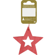 Pandantiv din lemn în formă de stea cu etichetă