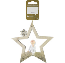 Decorațiune de Crăciun stea cu înger și fulg de nea din lemn