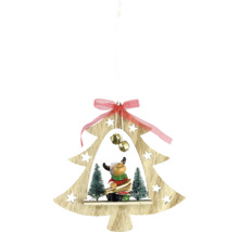 Ornament de brad din lemn cu motiv de elan și fundă