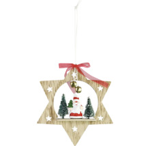 Stea decorativă de Crăciun din lemn cu Moș Crăciun și pomi ca ornament de brad