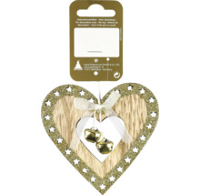 Pandantiv decorativ în formă de inimă cu stele, fundă și clopoței