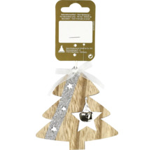 Ornament decorativ din lemn pentru bradul de Crăciun cu stele și clopoțel