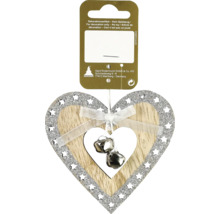 Pandantiv decorativ în formă de inimă cu stele, fundă și clopoței