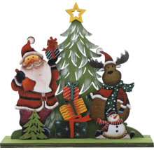 Decorațiune de Crăciun cu Moș Crăciun, ren, om de zăpadă, brad de Crăciun și cadouri