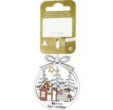 Ornament decorativ de Crăciun cu om de zăpadă, casă și motiv de brad